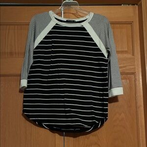 Pink Clover Black and White Striped Long Sleeve Tee